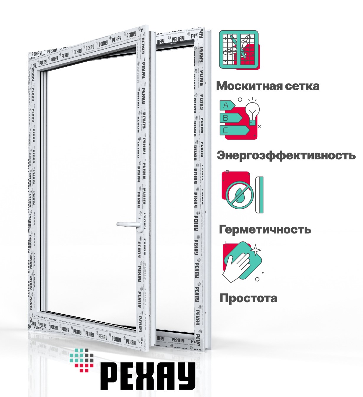 Окно РЕХАУ ДЕЛАЙТ, одностворчатое, поворотно-откидное левое, энергосберегающий двухкамерный стеклопакет — Белый